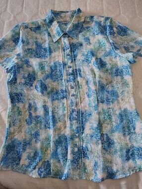 Christopher &Banks Blue & Teal Floral Button-Up Blouse